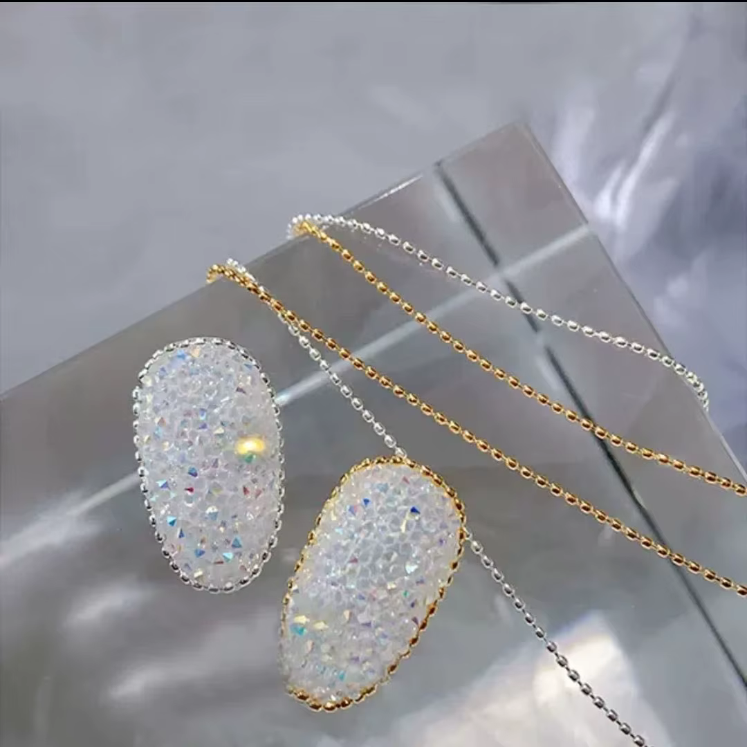 Chaîne de perles pour ongles en or et argent, 1 m/paquet, 0.8mm, breloque en pierre Ellipse, décorat