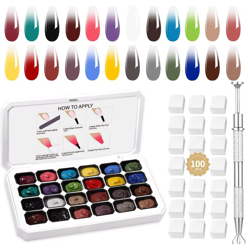 Gel de peinture dégradé 24 couleurs pour nail art, motif de design DIY pour manucure, gel 4 en 1 uti