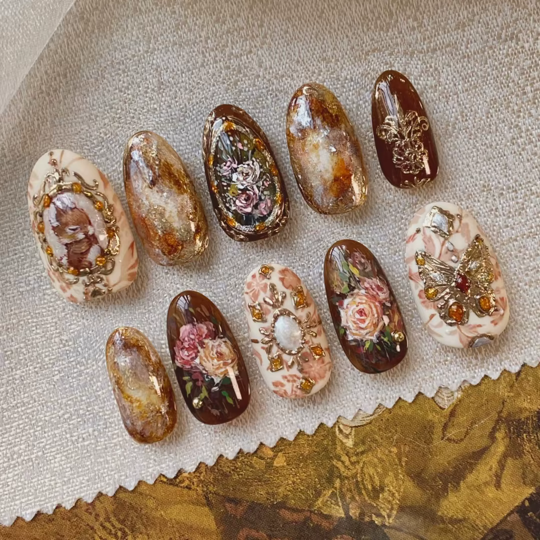 24 pièces vin rouge amande faux ongles Art tache fleur conception courte presse sur ongles conseils