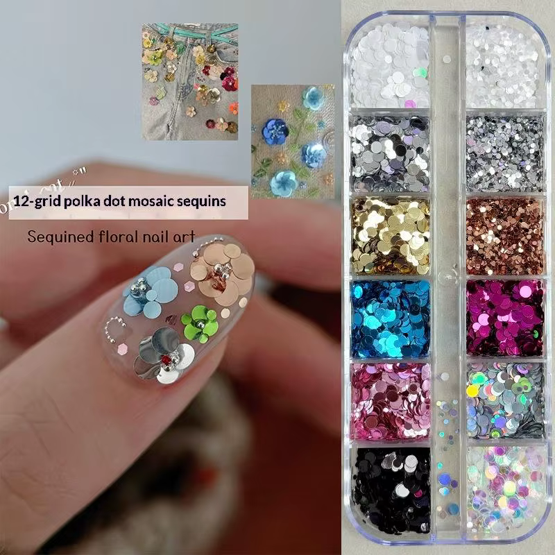 12 grilles de paillettes circulaires colorées pour manucures DIY et créations originales