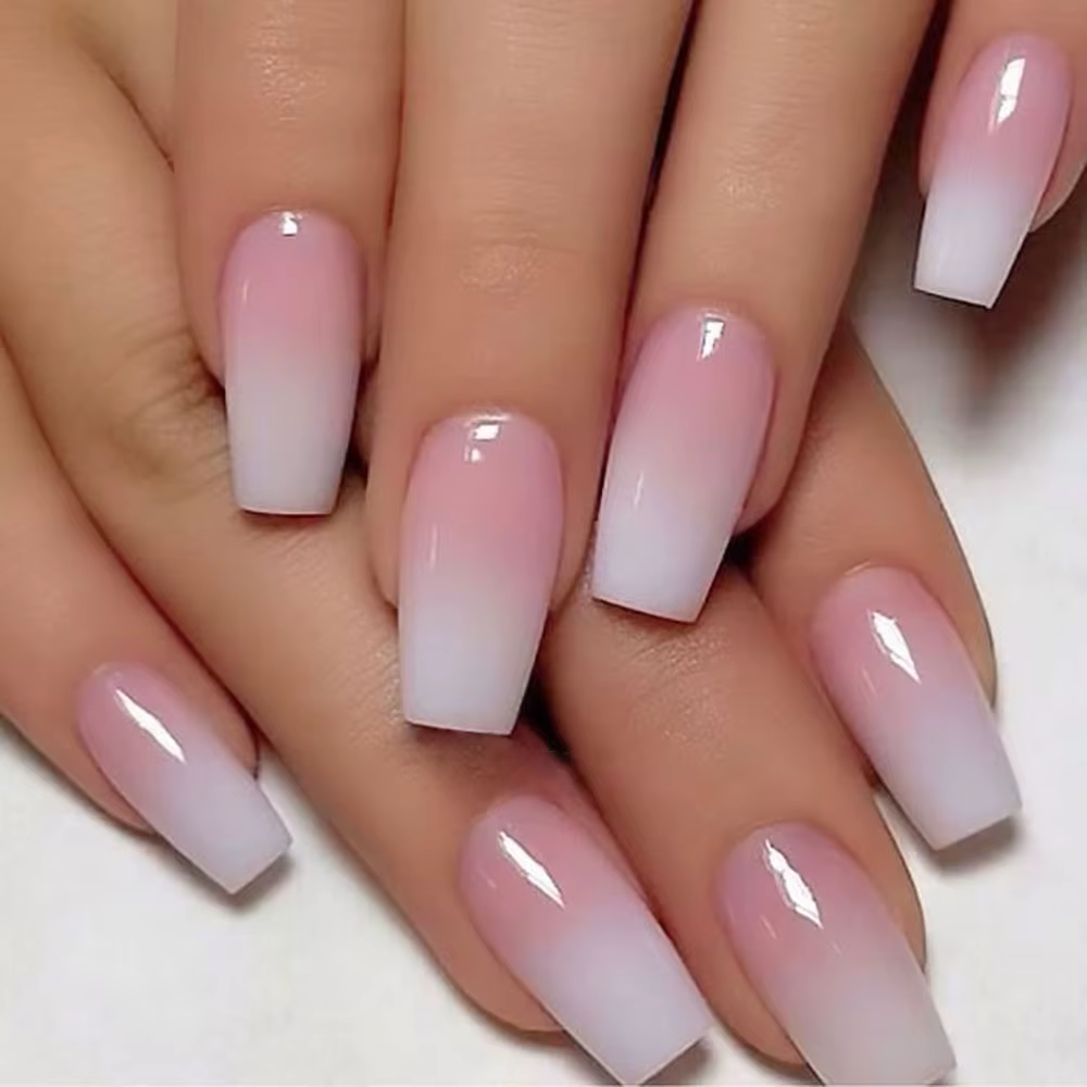 120 pièces rose Ombre moyen cercueil presse sur ongles brillant à la main acrylique faux ongles cons