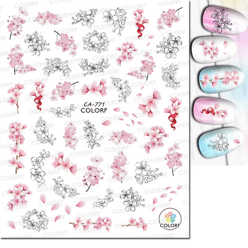 Autocollants adhésifs 3d pour Nail Art, fleurs violettes, feuilles, Fruits, papillons, décalcomanies