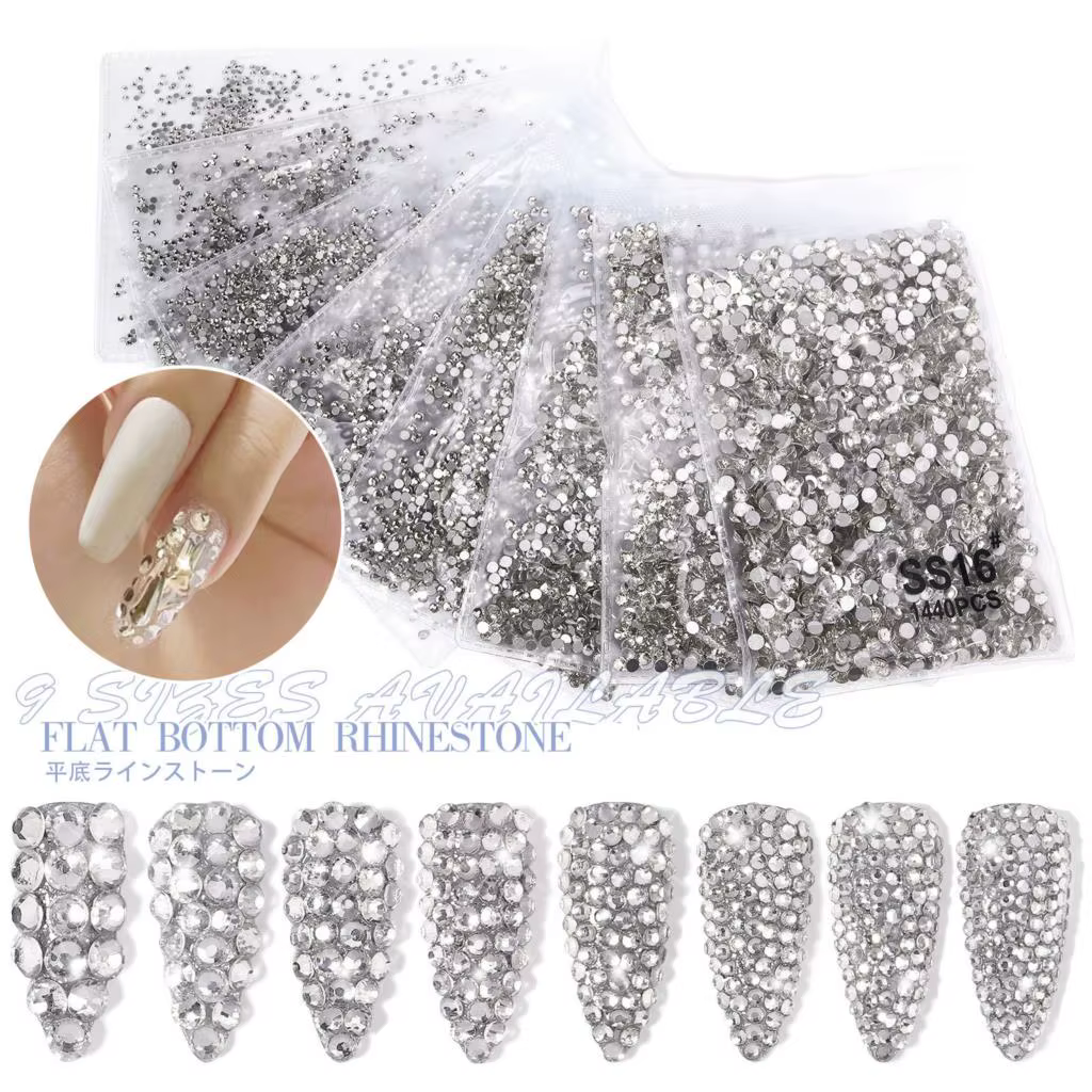 Strass pour ongles transparents/AB SS3-SS16, diamants en verre scintillant, ronds à dos plat, Mini s