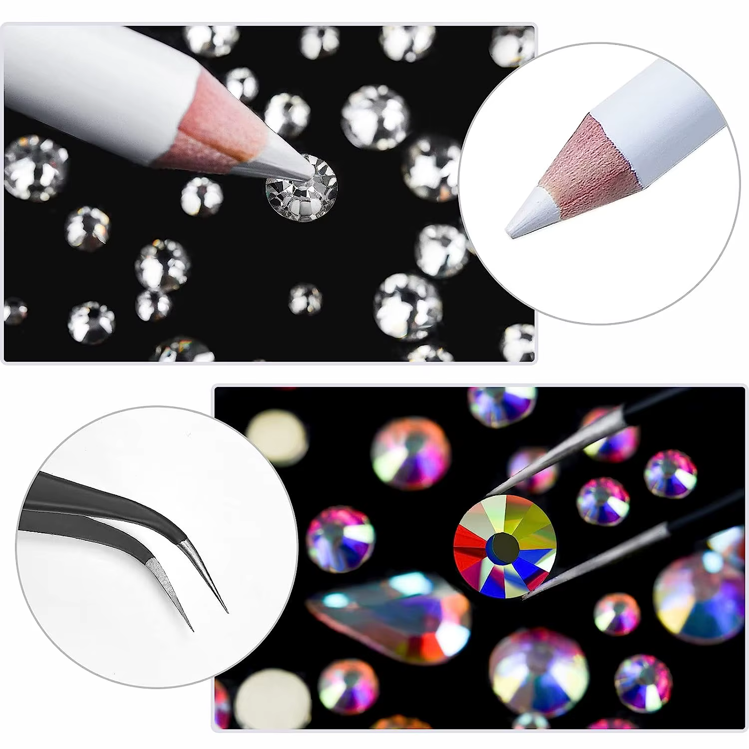 Kit de strass pour Nail Art, pierres précieuses en verre AB à dos plat, avec 1 boîte d'organisation 