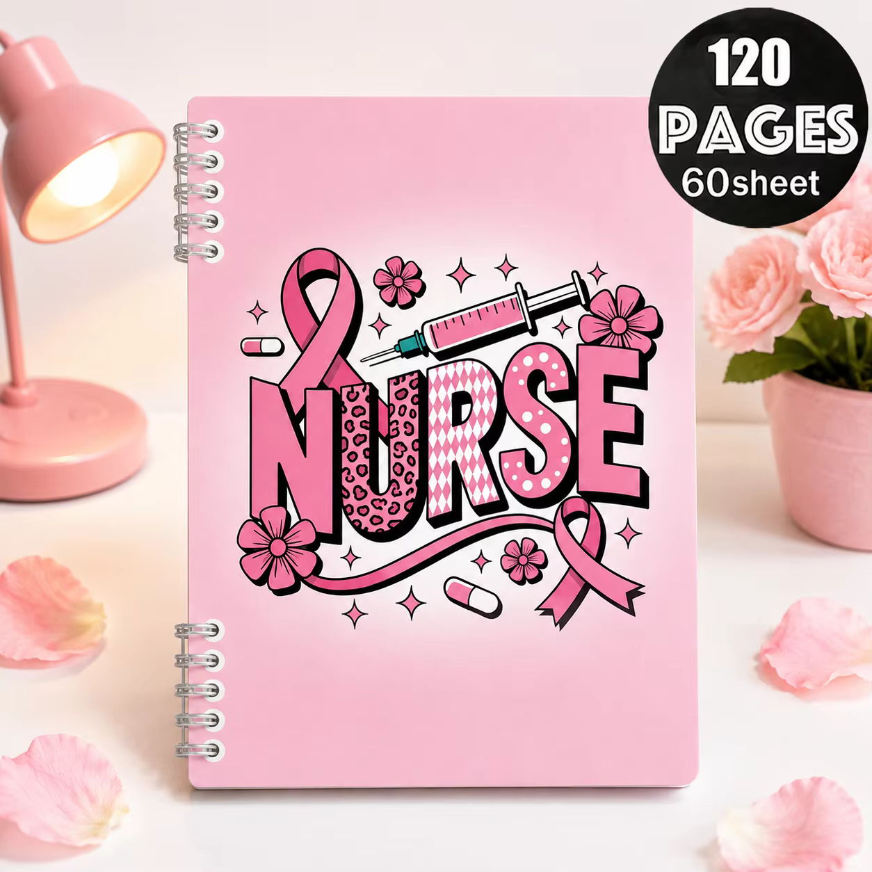 Carnet à spirale rose pour infirmières, 120 pages, journal médical mignon, planificateur pour étudia