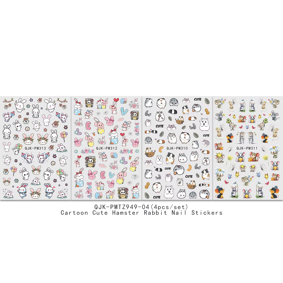 Autocollants pour Nail Art, lapin Hamster mignon de dessin animé, autocollants artistiques, décorati