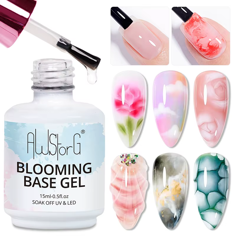 Gel fleuri pour ongles de 15ml, Gel fonctionnel à effet d'épandage de fleurs, facile à appliquer pou