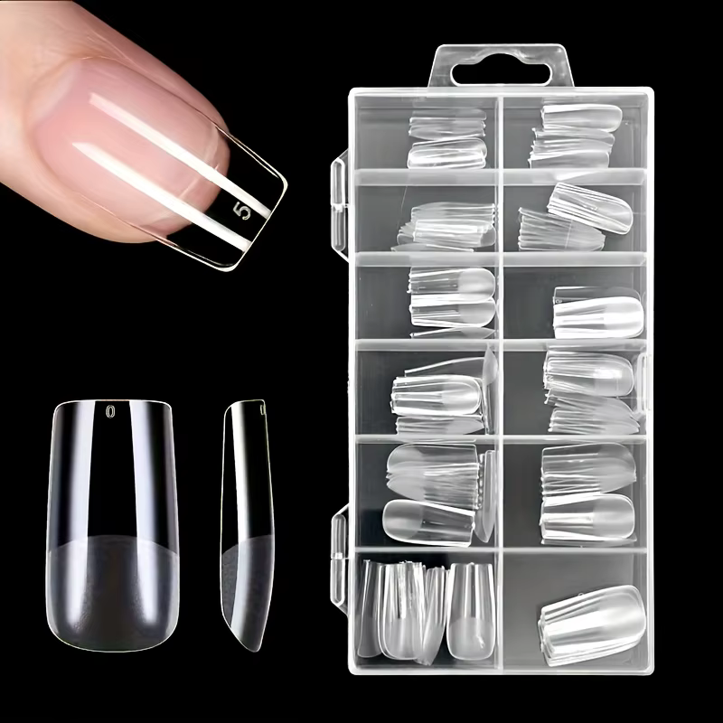 120 pièces pointes d'ongles en acrylique carrées moyennes-moitié mat, pointes de Gel souple pré-form