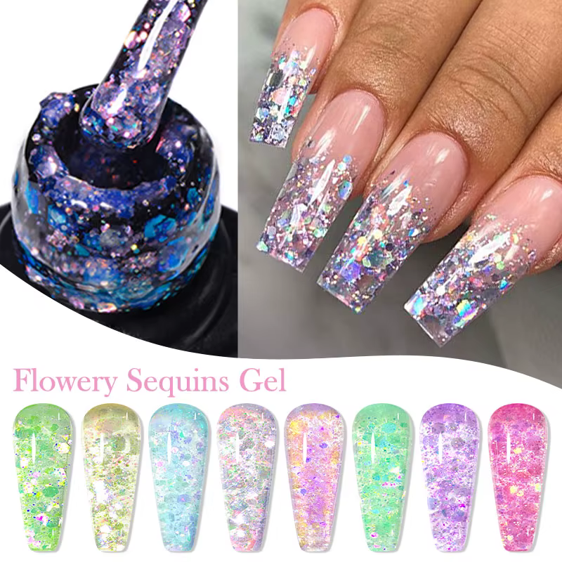 Vernis à ongles Gel à paillettes fleuries, couleur scintillante, Semi-Permanant, à tremper, pour man