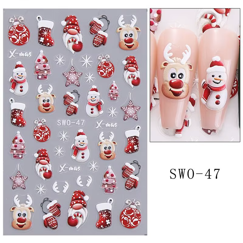 Autocollant pour ongles 5D de dessin animé de Noël d'hiver unique, facile à appliquer pour la décora