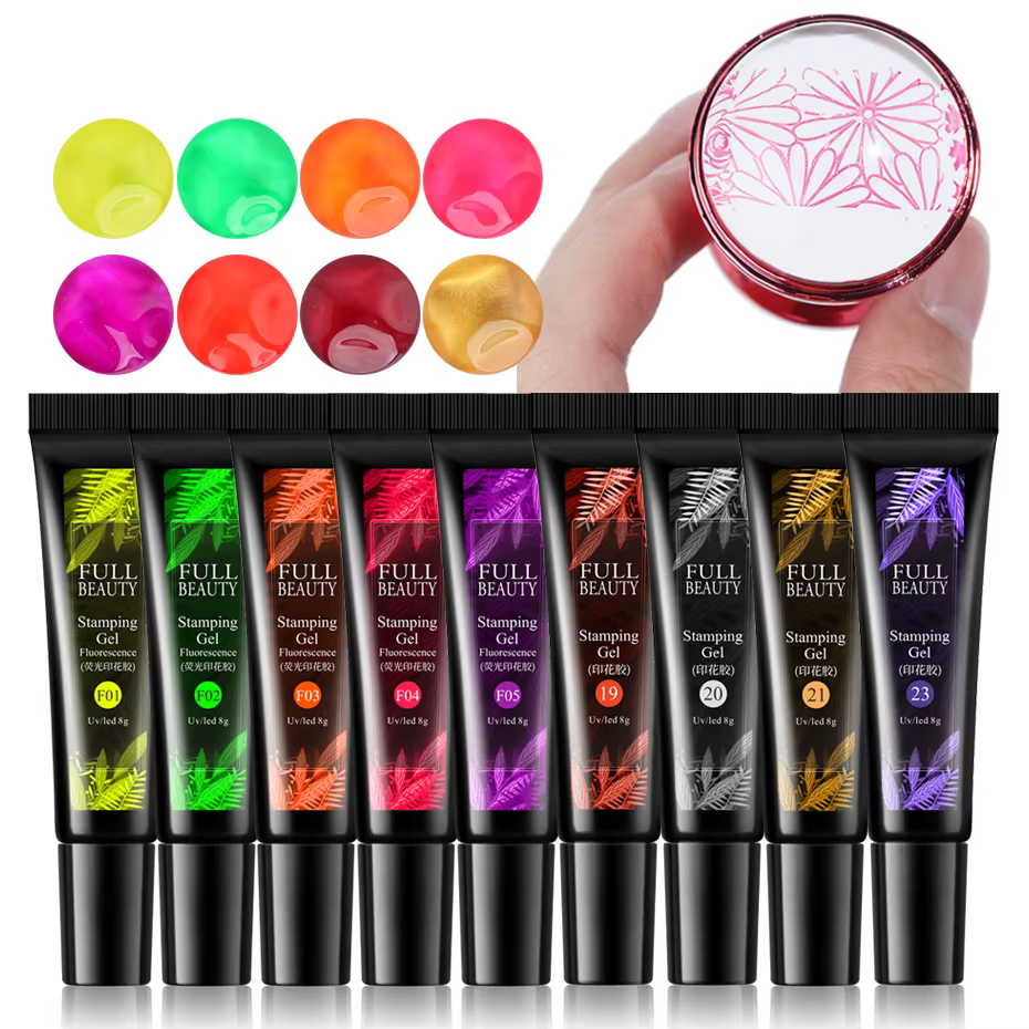 Plaques d'estampage fluorescentes, ensemble de manucure pour vernis à ongles en Gel, laque hybride p