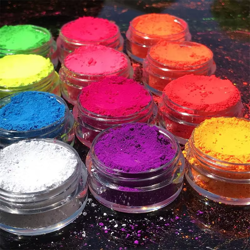 Ensemble de poudre de pigment au phosphore néon des années 2013, 12 pièces, paillettes fluorescentes