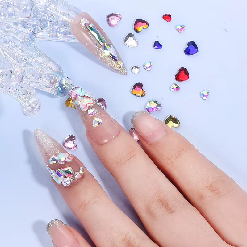 Mélange de diamants d'amour, 100 pièces, accessoires pour ongles en verre irrégulier à fond plat, ve