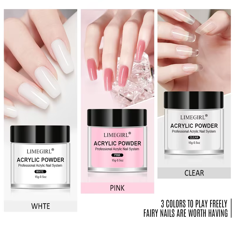 Liquide cristal de 40ml avec ensemble de poudre acrylique de 45ml, Kit de poudre acrylique transpare