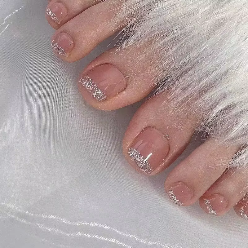 Mode léopard français nu rose ongle Art Simple portable faux ongles détachables orteil faux ongles p