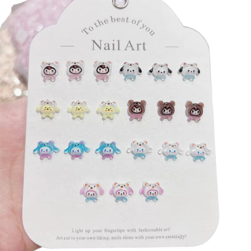 100 pièces de breloques pour ongles de chapeau mignon-ornements en résine 3D cannelle et Kuromi pour
