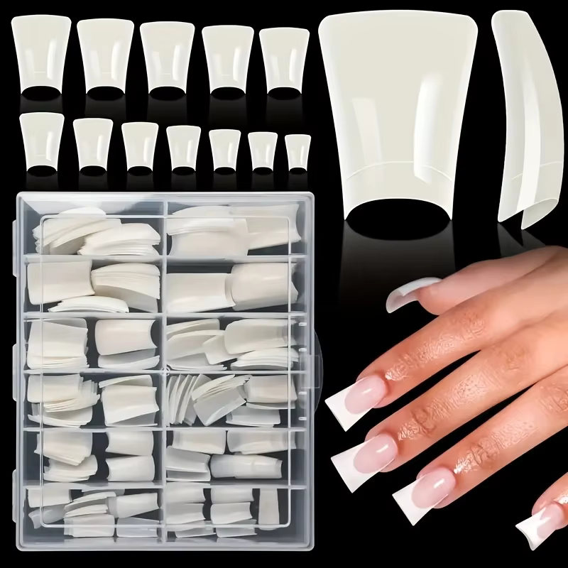 300 pointes d'ongles transparentes et blanches, de taille moyenne, en forme de bec de canard, 12 tai