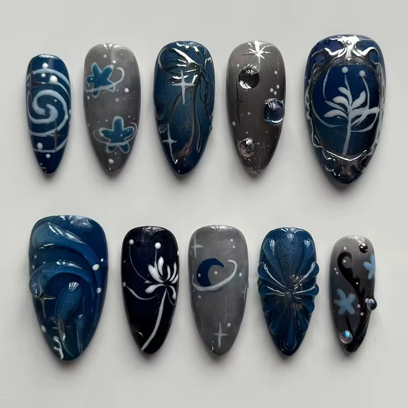24 pièces longues amande presse sur ongles Anime modèle couverture complète ongles conseils ornement