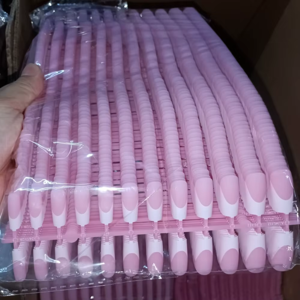 120 pièces rose pointe française ongles à pression longueur moyenne forme carrée avec finition brill
