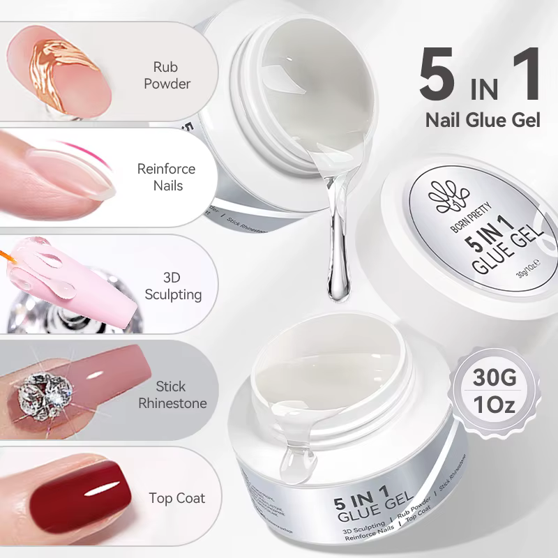BORN PRETTY 30g 5 en 1 colle à ongles Gel multi-fonctionnel strass bâton Gel de renfort 3D façonnage