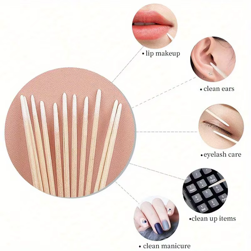 Coton-tige en bois pour ongles, 100 à 500 pièces, bâtons propres, pointe de bourgeon, tête en coton