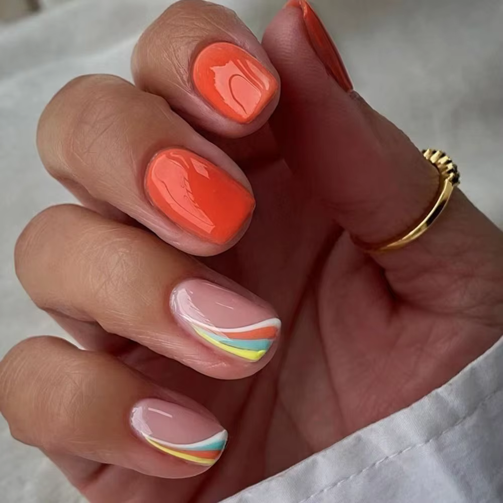 Faux ongles longs carrés pour nail art DIY, petite fleur, arc-en-ciel français, pointes d'ongles ray