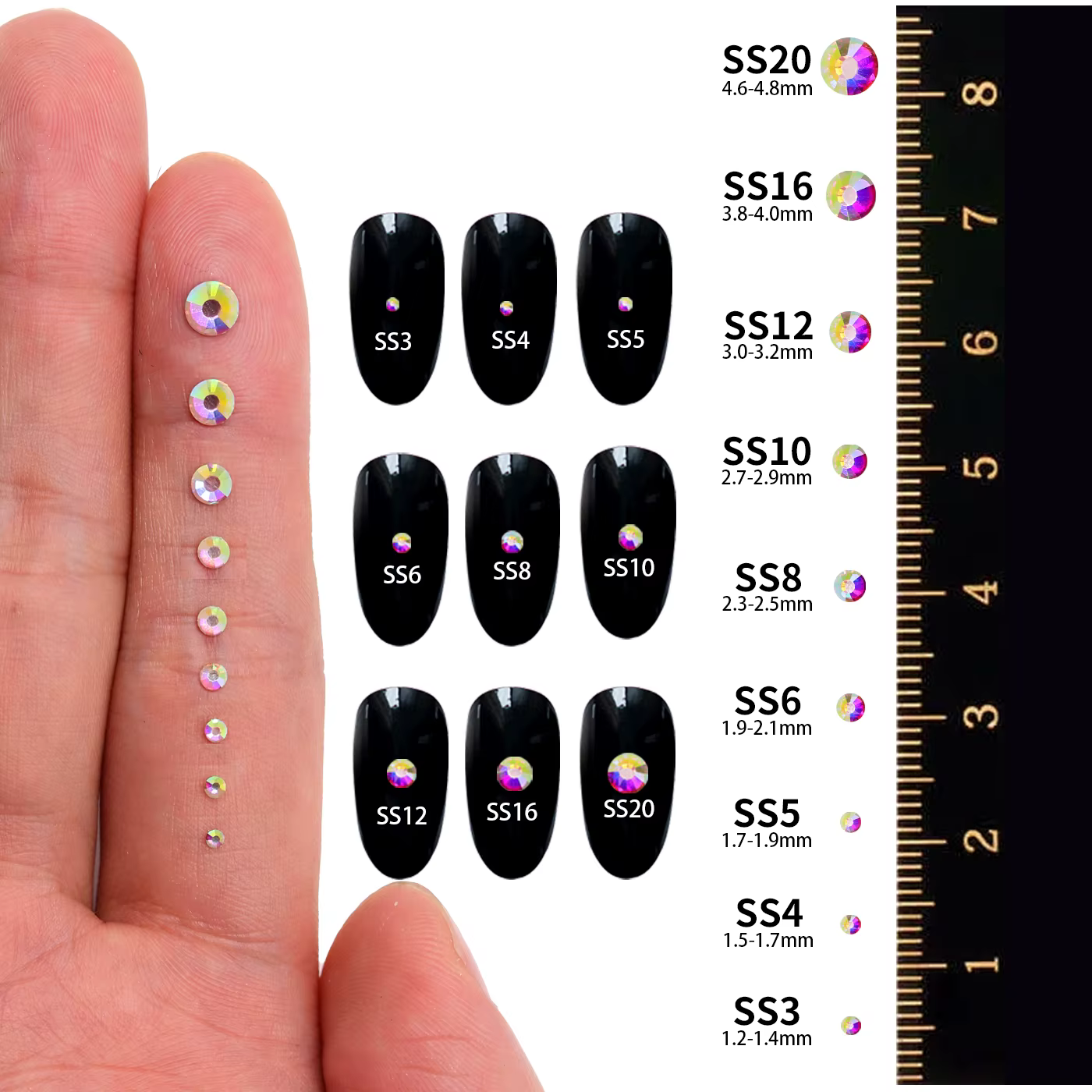 1440 pièces mélange taille verre Flatback strass paillettes cristal AB diamant rond Non correcteur c