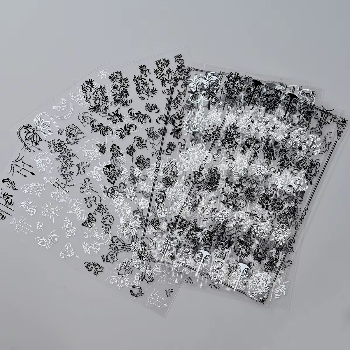 Autocollants 3D fleurs en dentelle noire et blanche pour Nail Art, étiquette auto-adhésive à ligne g