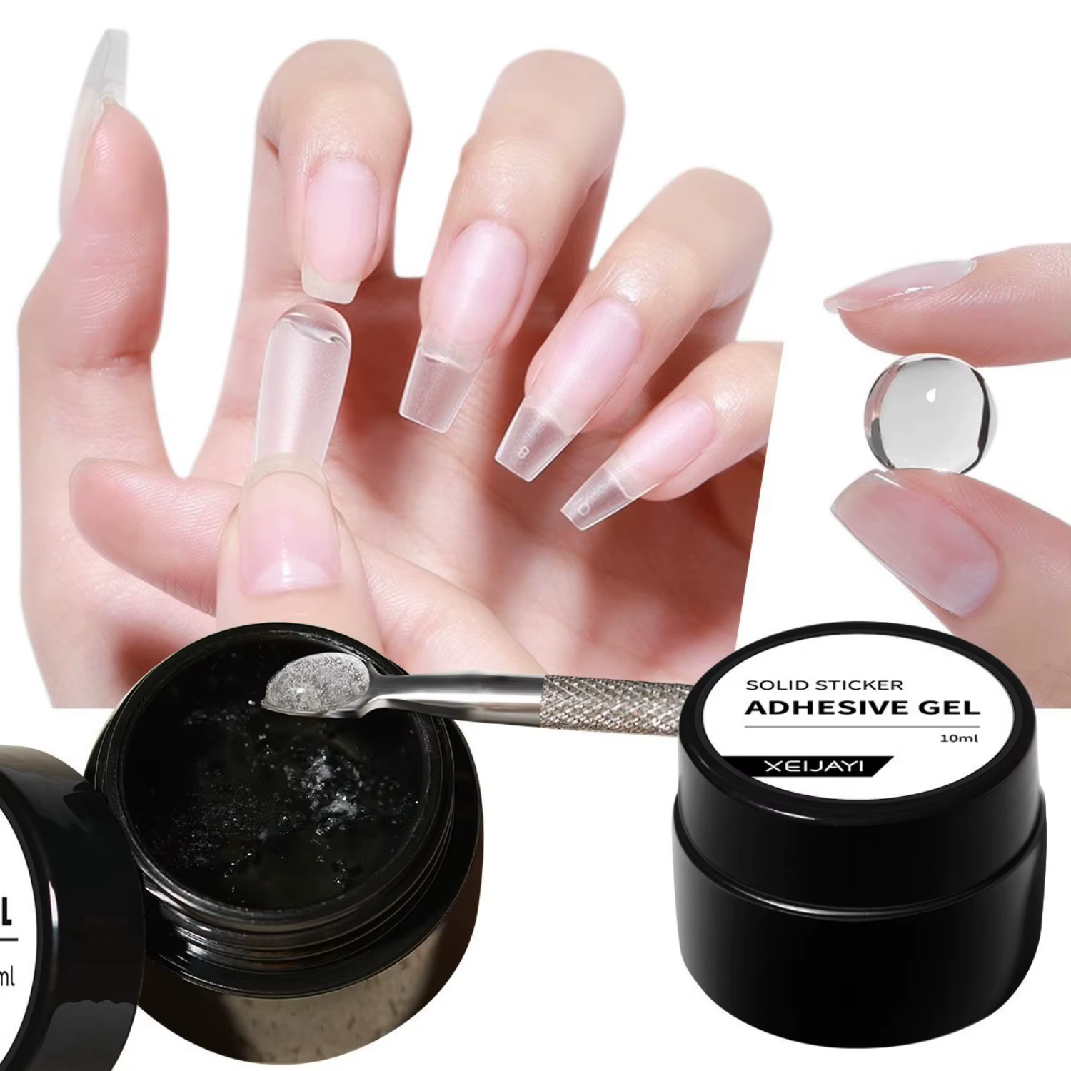 100g Gel Solide Transparent Anti-Coulant pour Faux Ongles, Adhésif pour Strass, Gel de Fixation pour
