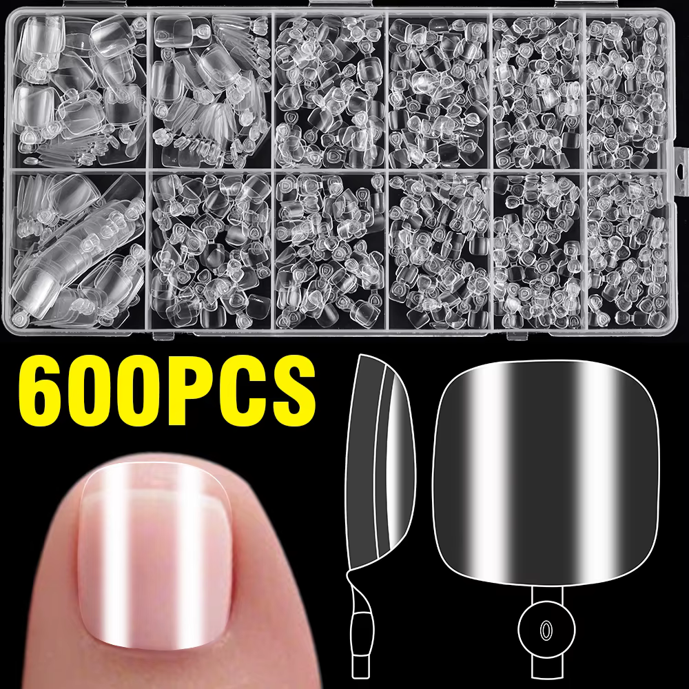120/240/600 pièces pointes d'ongle en Gel souple clair faux ongles carrés courts artificiels couvert