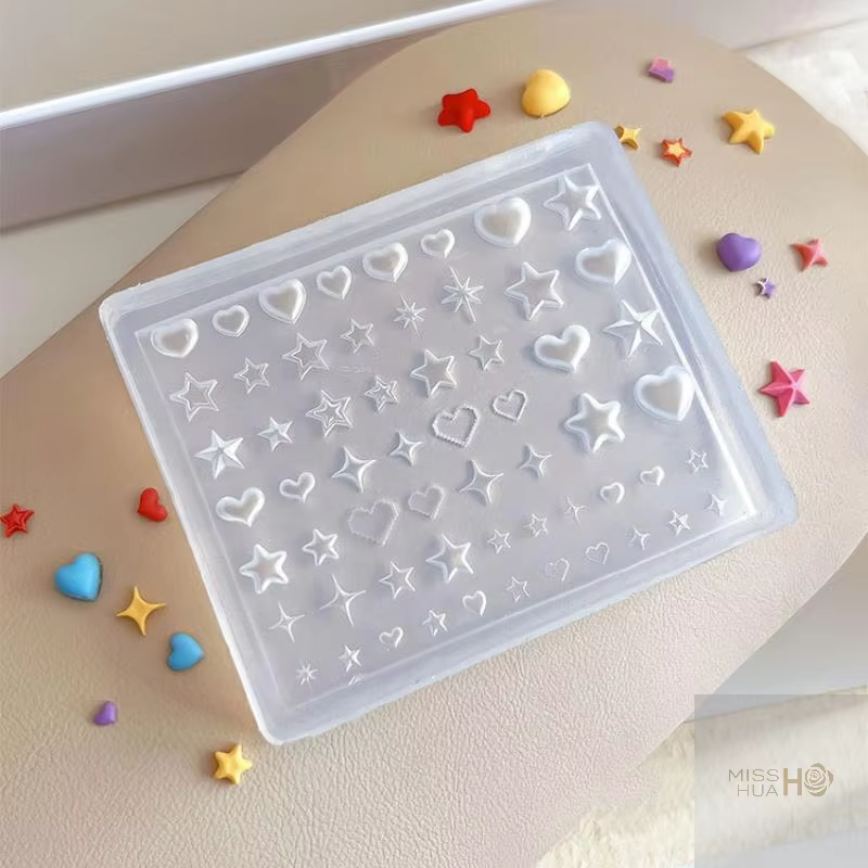 Moule 3D en Silicone pour Nail Art, pentagramme, cœur, étoile, modèle de manucure Transparent, brico