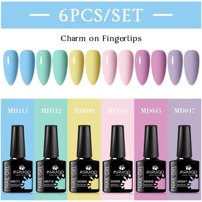 MSRUIOO 6 pièces nu rose Gel vernis à ongles ensemble paillettes coloré Semi Permanent UV Gel Kits b