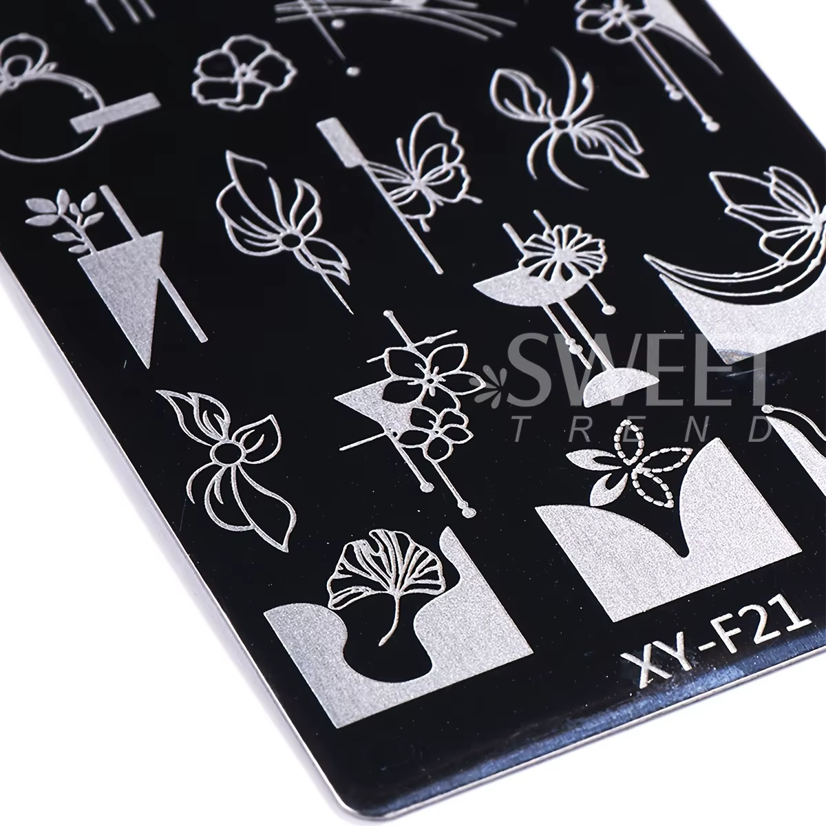 Plaque d'estampage pour Nail Art, feuilles de fleurs simples, cadre Floral papillon, Image géométriq