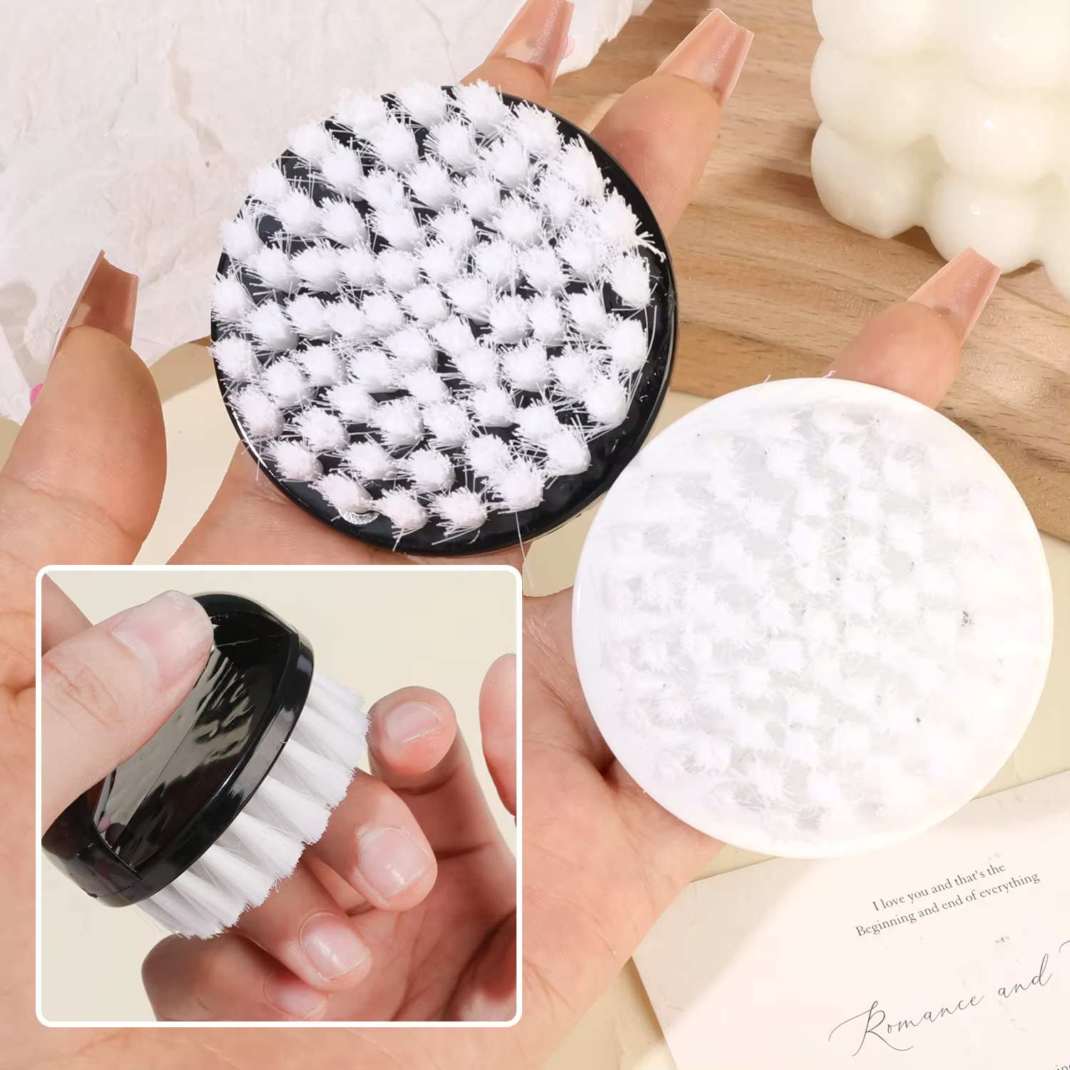 Brosse de nettoyage de la poussière des ongles, anneau, poils durs, brosses à ongles professionnelle