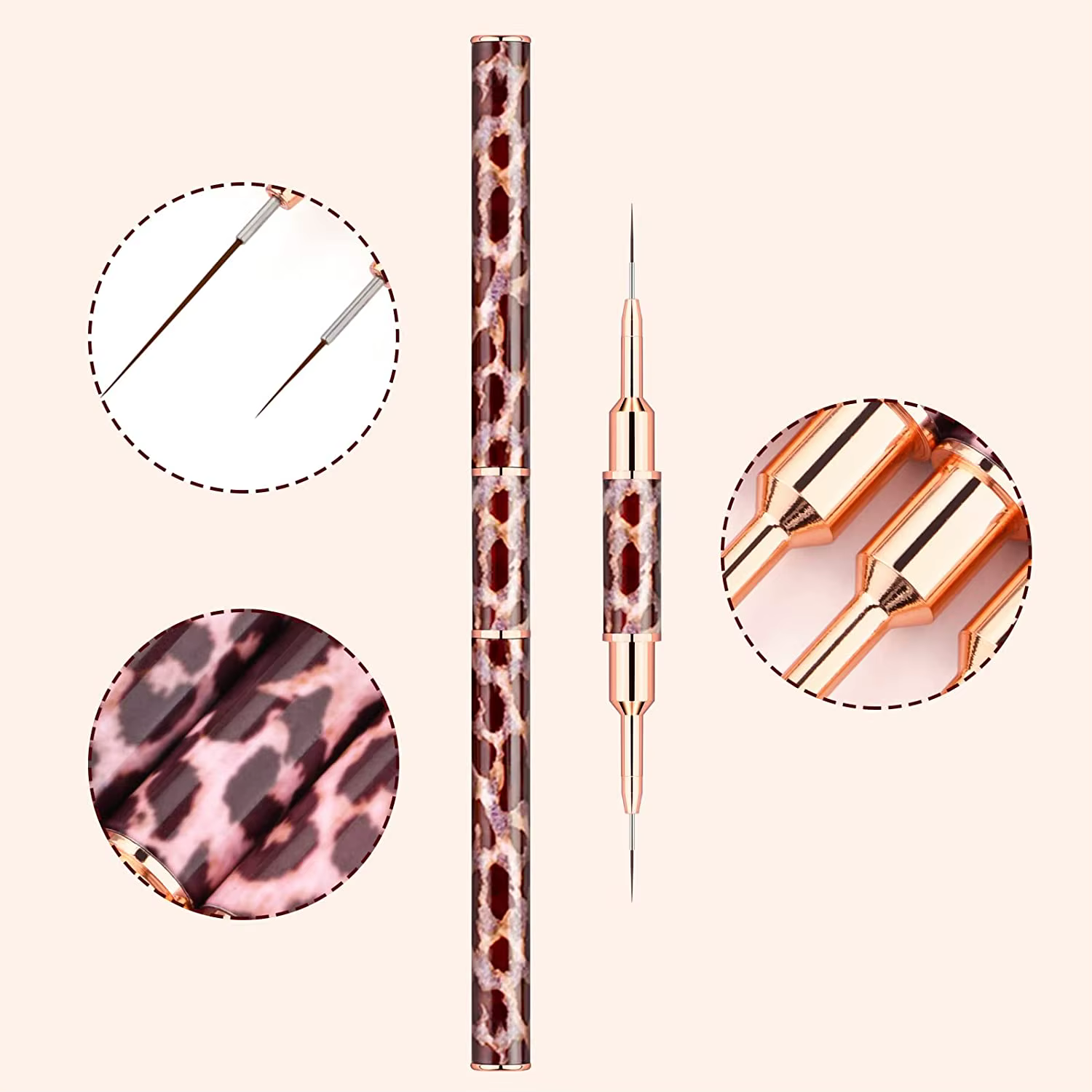 Pinceaux pour Nail Art imprimé léopard, 5-25mm, Double doublure, dessin à rayures, peinture, pinceau
