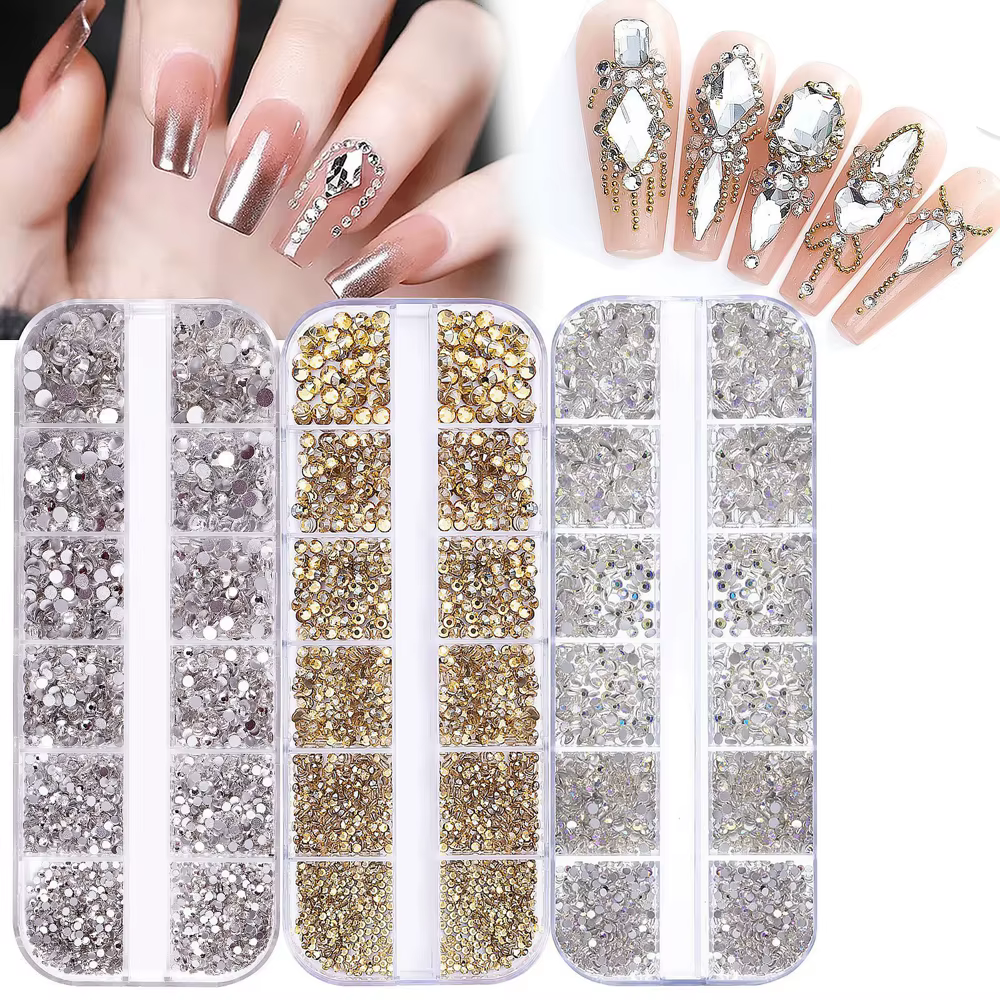 2400 pièces + pierres précieuses en cristal clair brillant strass pour ongles 1.5-4mm pierre de verr
