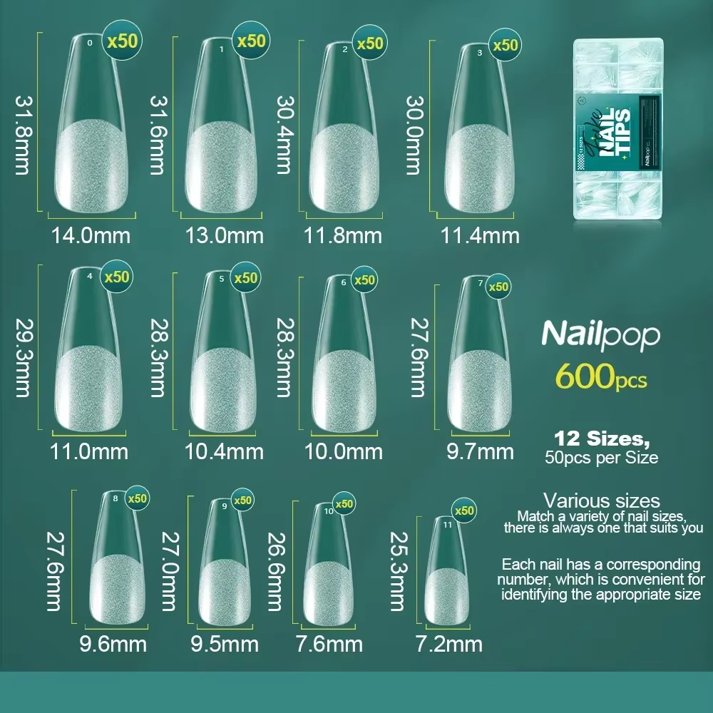Nailpop 600 pièces Gel doux X ongles conseils couverture complète cercueil Stiletto faux ongles Extr
