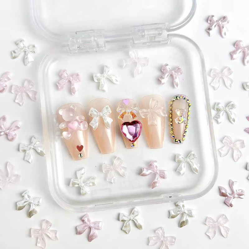50pcs 3D doux nacré brillant ruban arc résine ongles breloques ballerine nœud papillon Nail Art déco