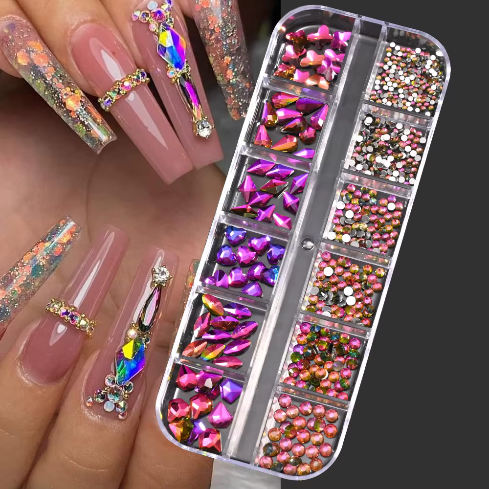 1000 pièces/boîte Champagne or diamant ongles cristal conception mixte ongles paillettes strass Non