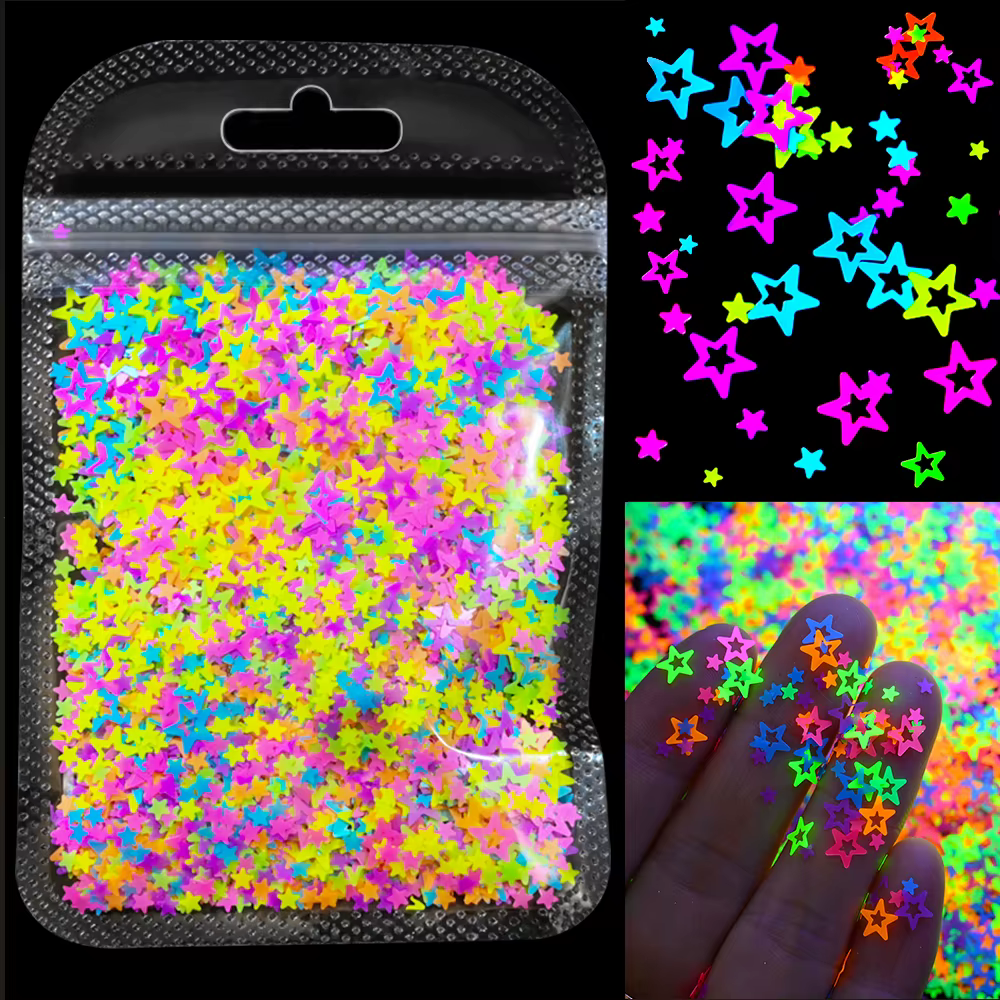 10g néon étoile/lune/herbe fluorescente ongles paillettes coloré étoile conception paillettes flocon