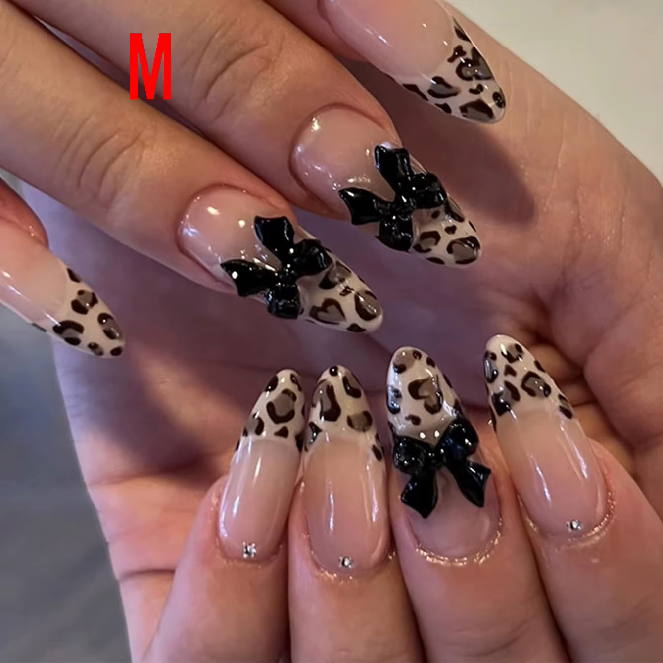 10 pièces ongles en amande, faux ongles de taille moyenne, faux ongles pointus français imprimé léop