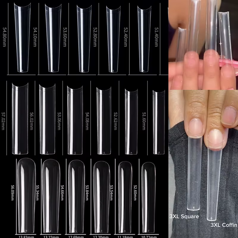 Faux ongles à presser 3XL, 120 pièces, transparents, à couverture complète, forme carrée conique, ex