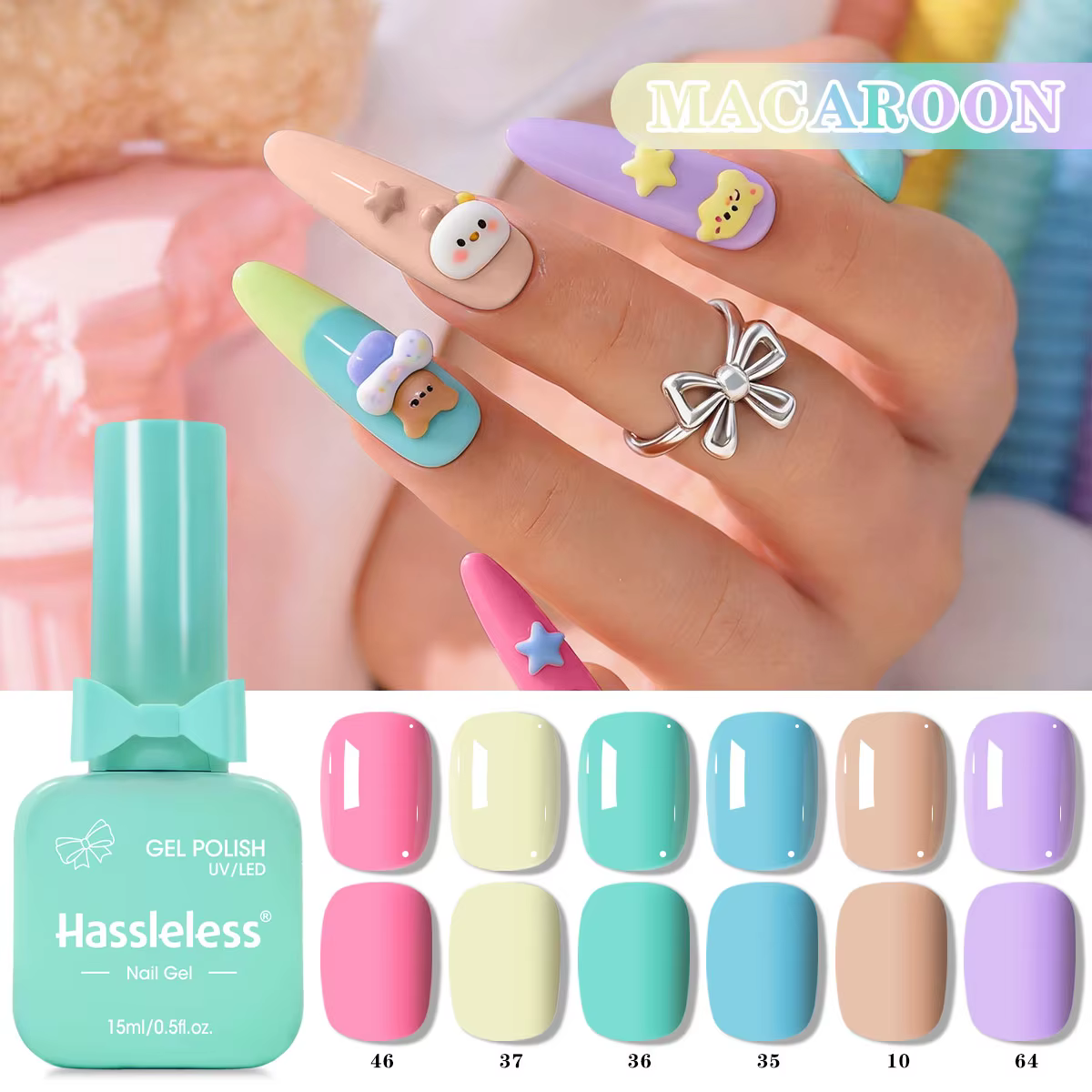 Le kit de vernis à ongles en gel Macaron 6 couleurs Printemps/Été sans tracas présente une gamme com