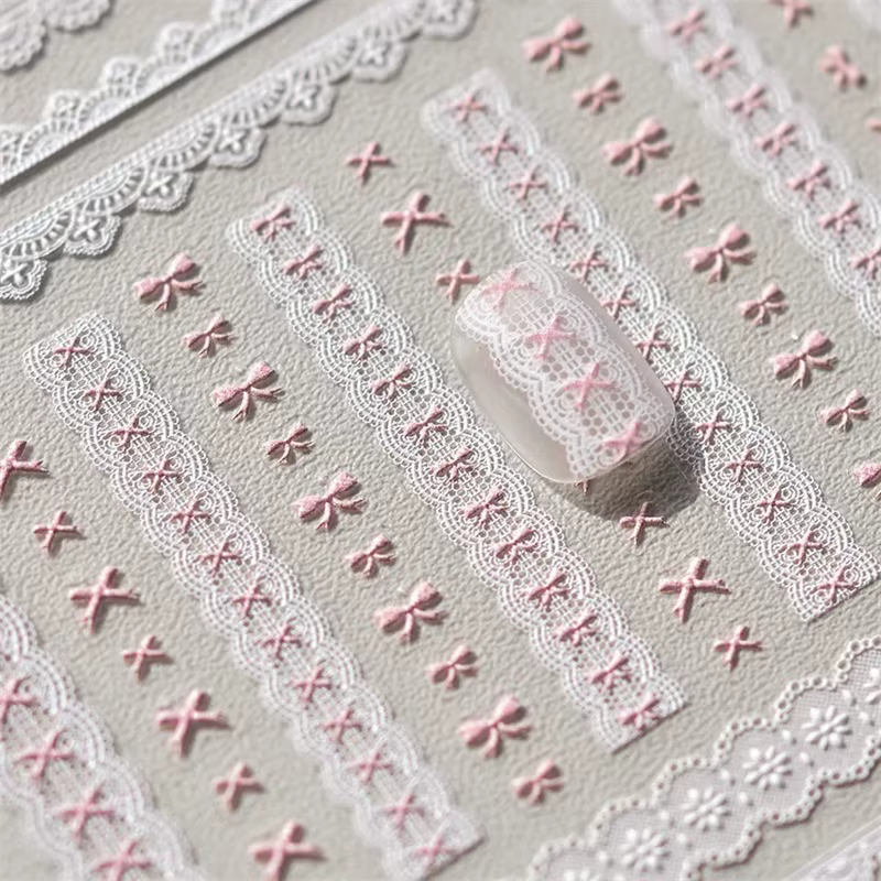 Autocollants en dentelle pour ongles, 1 pièce, motif cœur d'amour, rose, blanc, noir, auto-adhésif,