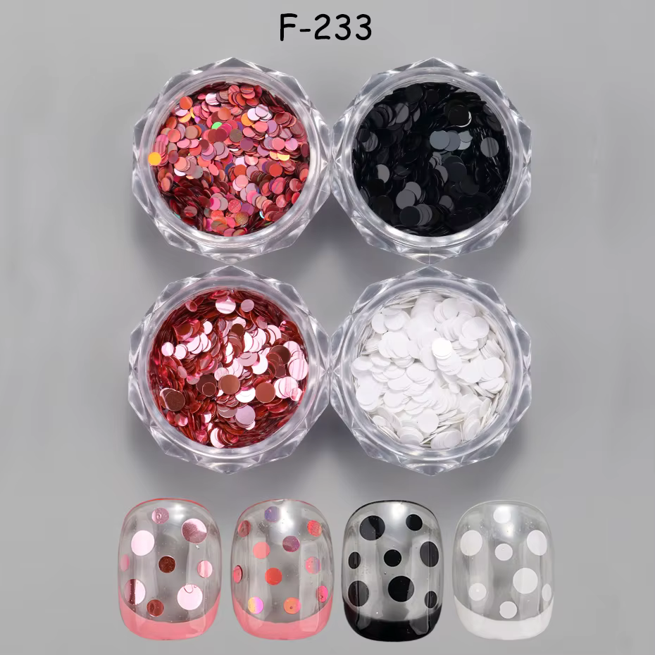 Paillettes à pois noirs et blancs pour Nail Art, 4 couleurs, rose doux, breloques circulaires pour o