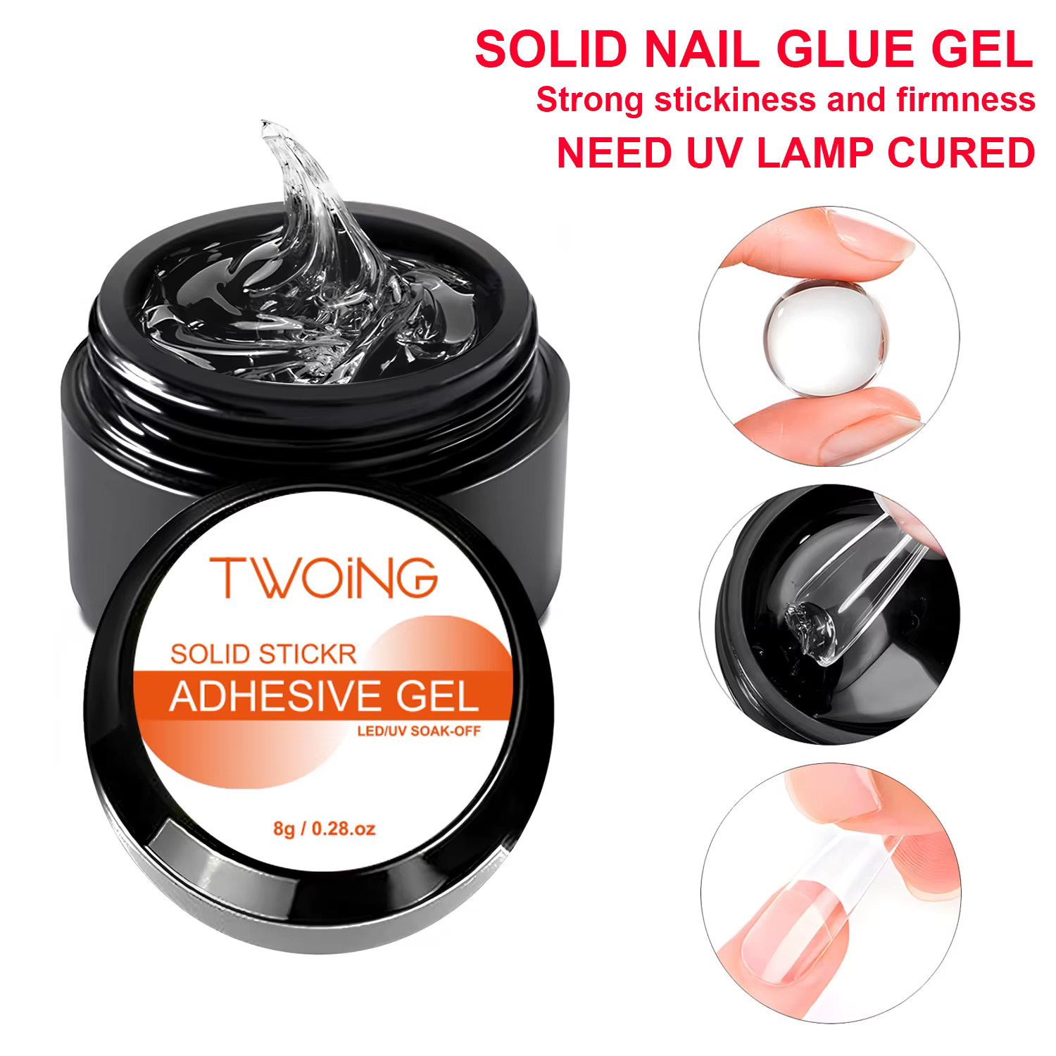 Gel de colle à ongles solide pour ongles à pression, faux ongles, ongles en acrylique, Gel solide à 