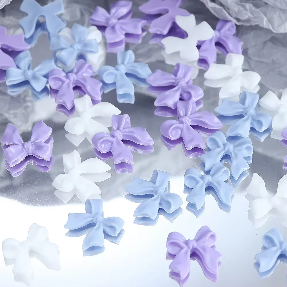 Breloques pour ongles avec nœud en ruban rose et blanc, pièces rouges coréennes, décoration de crava