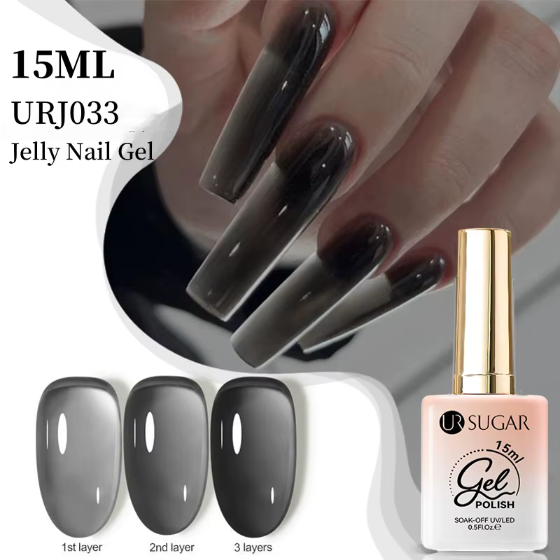 UR SUGAR 15ml Gel Polish Translucide Noir pour Ongles, Manucure UV LED Semi-Permanent, Soak Off, Nai