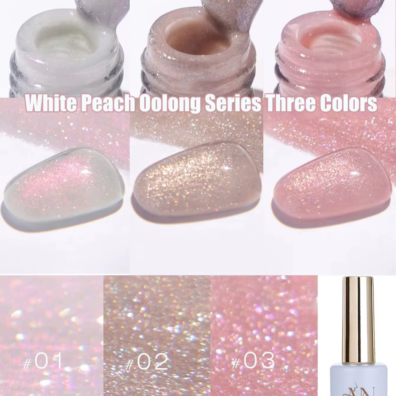 MN 1-9PCS Série de vernis à ongles gel rose, bleu, blanc, vert avec paillettes scintillantes et effe