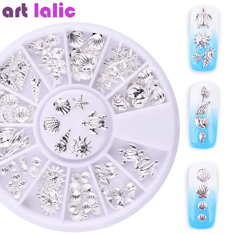 Bijoux en métal 3D pour décoration des ongles, nail art, thème de l'océan, perles de mer, étoile de 